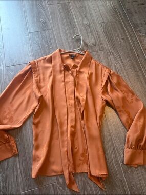 Ann Taylor Rust Satin Tie-Neck Blouse xs
